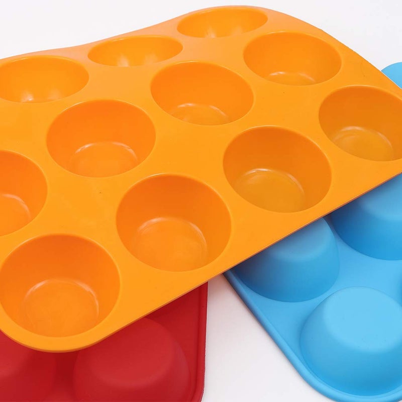 Cozihom Silicone Muffin Pan, Cupcake Pan, 12 Cups, Food Grade Egg Muffin Baking Silicone Molds, Non-stick, 3 Pcs - Image 4